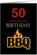 50th Birthday BBQ Invitation Flaming BBQ Coals card