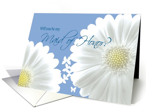 Maid of Honor Invitation White daisies and butterflies card (610400)