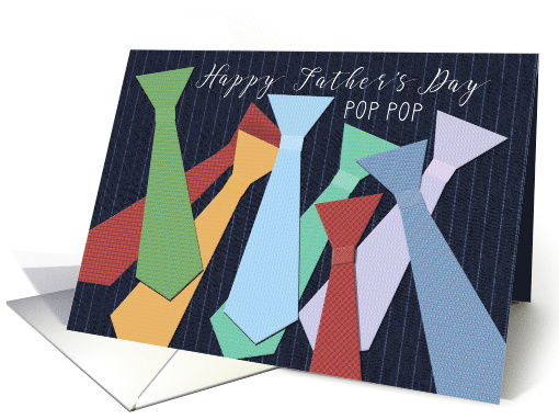 Pop Pop Father's Day Colorful Ties on Blue Pinstripe Class... (611165)