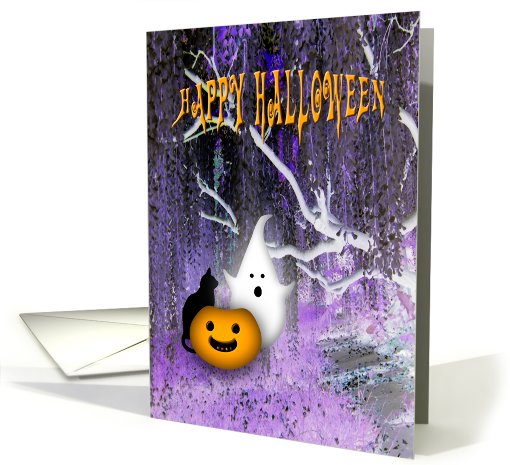 Happy Halloween fun ghost cat pumpkin for kids card (623779)