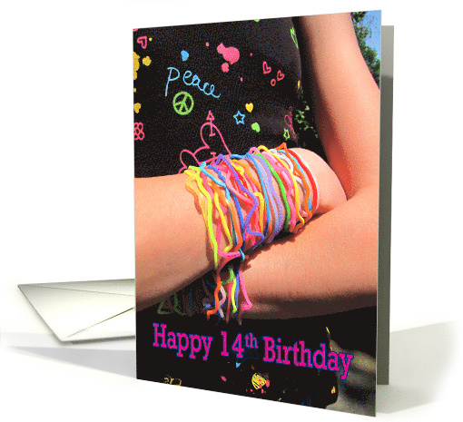 Happy 14th Birthday Silicone Bandz Retro Trend card (636908)