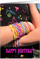 Happy Birthday Tween Teen Retro Silicone Bandz bracelets card