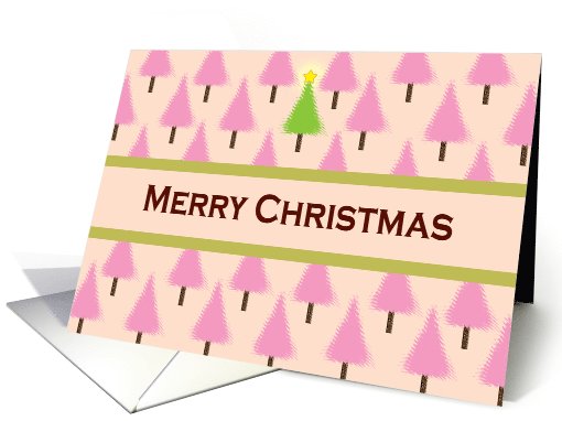 Merry Christmas Trees in Pink and One Green Tree with a Star card