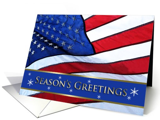 Season's Greetings Patriotic Christmas featuring American Flag card