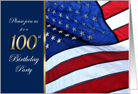 100th Birthday Party Invitation Patriotic with flag of the United States of America card