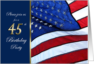 45th Birthday Party Invitation Patriotic with flag of the United States of America card