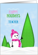 Teacher Christmas card with Snowman from Girl card
