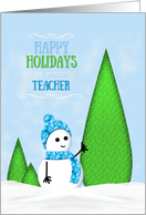 For Teacher Happy Holidays Christmas Snowman Boy card