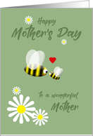 Mother’s Day General Cute Bees and Daisies with a Red Heart card