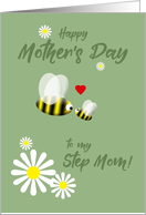 Mother’s Day Cute Stepmom Cute Bee and Baby Bee with Daisies and Heart card