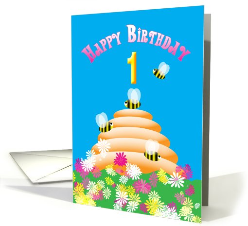 Happy 1st Birthday cute Bees card (751557)