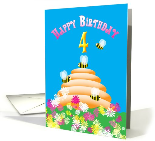 Happy 4th Birthday cute Bees card (751561)