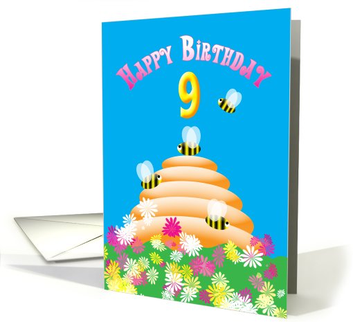 Happy 9th Birthday cute Bees card (751569)