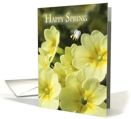 Happy Spring Floral Primrose and Cute Bee card (752418)