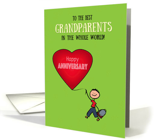 Grandparents Anniversary Stick Figure Boy Red Heart Best in World card