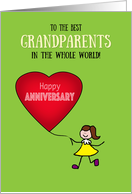 Grandparents Anniversary Stick Figure Girl Red Heart Best in World card