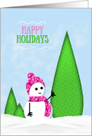 Happy Holidays Christmas with Snowgirl in Pink Scarf and Hat card