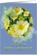 95th Birthday Party Invitation Primroses Blue and Yellow card