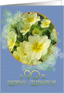 90th Birthday Party Invitation Primroses Blue and Yellow card