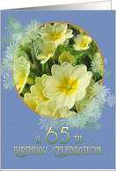 65th Birthday Party Invitation Primroses Blue and Yellow card