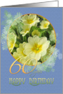 60th Birthday Primroses Blue and Yellow card