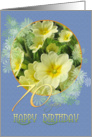 70th Birthday Primroses Blue and Yellow card