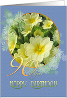 90th Birthday Primroses Blue and Yellow card