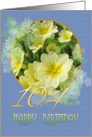 104th Birthday Primroses Blue and Yellow card