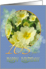 105th Birthday Primroses Blue and Yellow card