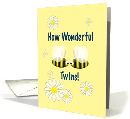 Twins Baby Shower Cute Bees Daisies Yellow and Navy card (796256)