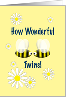 Twins Baby Shower Cute Bees Daisies Yellow and Navy card