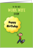 Birthday Work Wife Stick Figure Fun Male Coworker and Balloon card