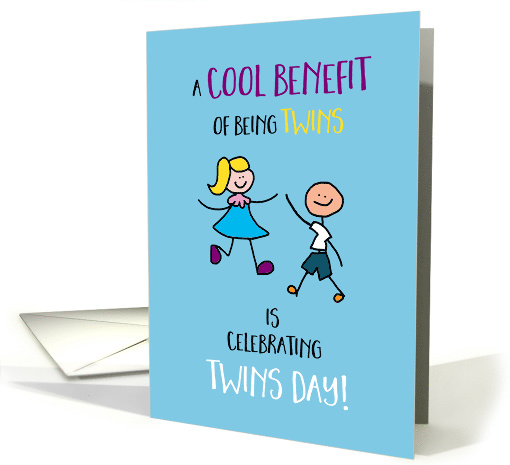 Happy Twins Day Girl Boy Stick Figures Cool Benefit card (823354)
