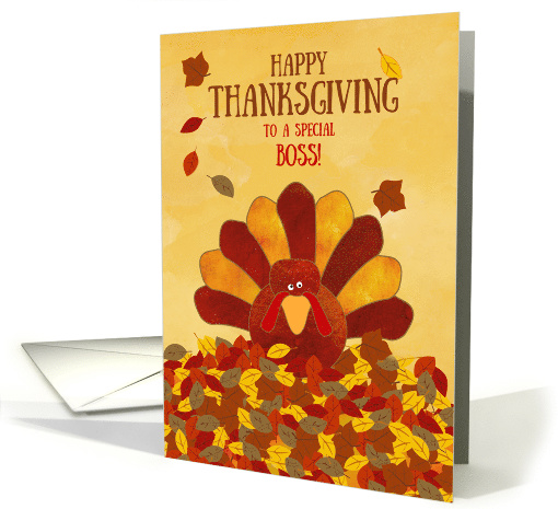 Boss Happy Thanksgiving From All of Us Turkeys Turkey in Leaves card
