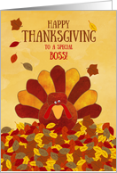Boss Happy Thanksgiving From All of Us Turkeys Turkey in Leaves card