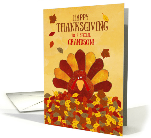 Happy Thanksgiving Grandson Gobble Gobble Cute Colorful Turkey card