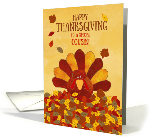Happy Thanksgiving Cousin Gobble Gobble Cute Colorful Turkey card