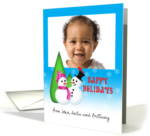 Happy Holidays Snowman and Snow Woman Christmas Photo card (851277)