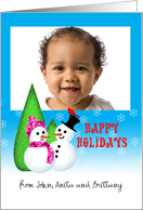 Happy Holidays Snowman and Snow Woman Christmas Photo card