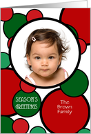Season’s Greetings Red and Green Circles Modern Graphic Photo card