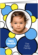 Happy Hanukkah Blue and Yellow Circles Modern Graphic Photo Card