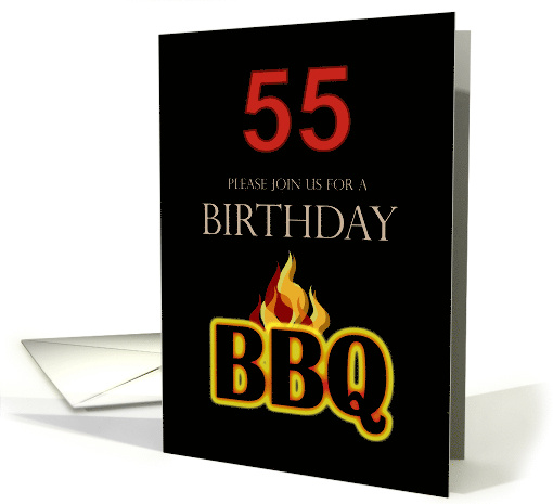 55th Birthday BBQ invitation Black graphic with Flames card (853258)