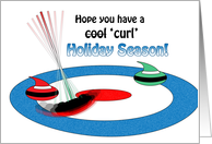 Curling Christmas Stones and Brush Holiday Humor card