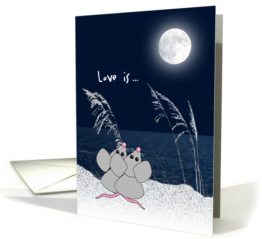 Valentine's Day Two Cute Mice on Sand Dunes in the Moonlight card