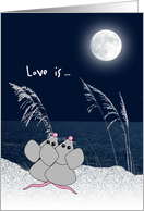 Valentine’s Day Two Cute Mice on Sand Dunes in the Moonlight card