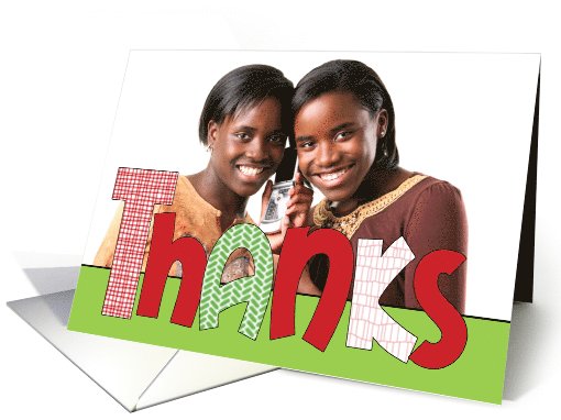 Thanks Christmas Gift Red and Green Oversize Letters Photo card