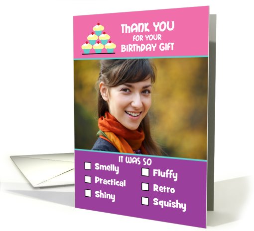 Thank you Birthday Gift Photo Card Check Boxes Custom text List card