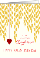 Boyfriend Happy Valentine’s Day Golde Leaves Red Heart on a String card