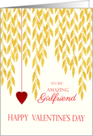 Girlfriend Happy Valentine’s Day Gold Leaves Red Heart on a String card