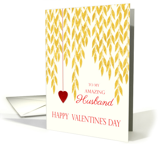Husband Happy Valentine's Day Golden Leaves Red Heart on a String card